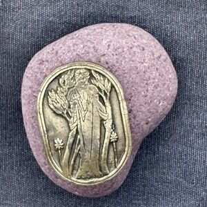 Vintage IMC Art Nouveau Belt Buckle Woman Floral Staff Brass Tone AB-10 1.5